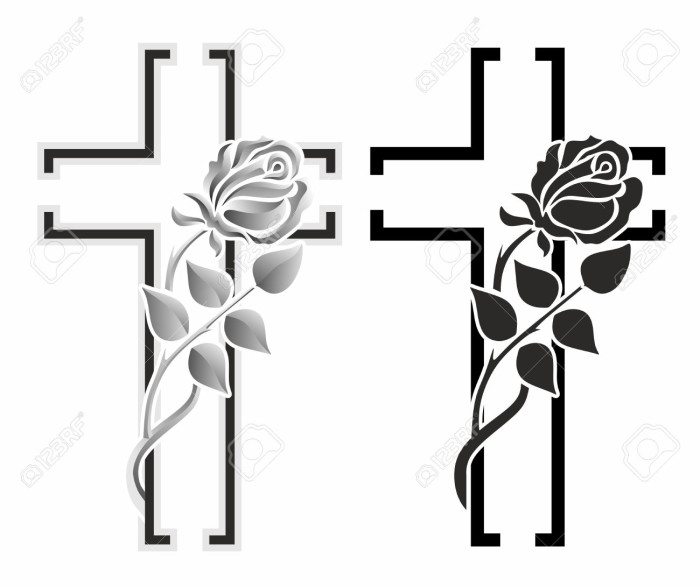 set with two grave crosses with winding rose