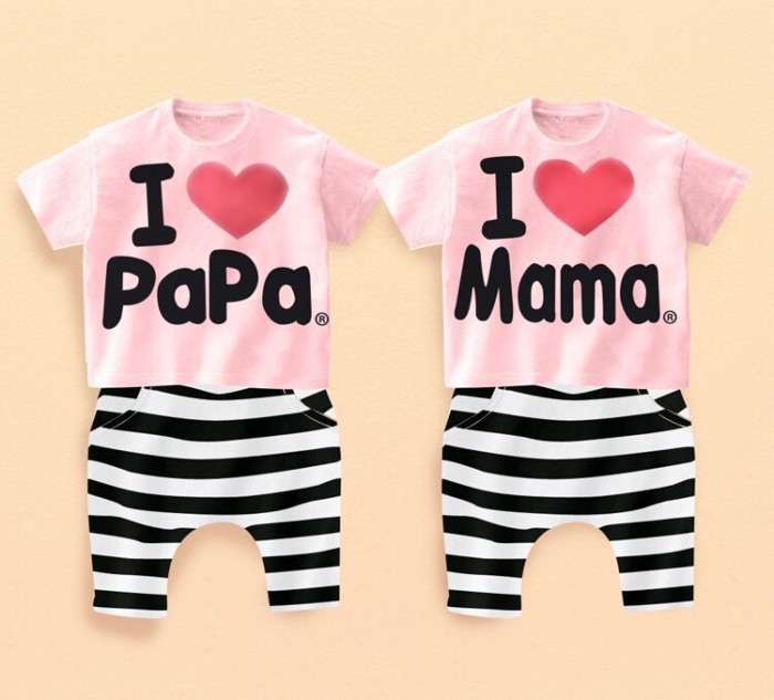 Amo-papa-baby-Mama-muchacho-niñas-superior-camiseta-de-la-camiseta-negro-corta-de-gaza-blanco