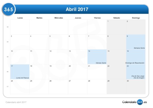 Calendario abril 2017